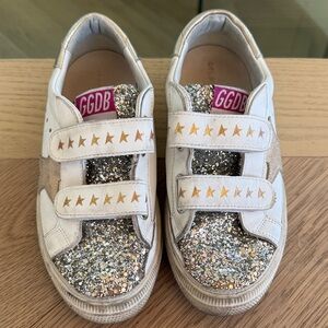 Golden Goose Kids Silver Glitter Sneakers with Gold Stars